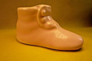 Vintage Shawnee Pottery Pink Baby Shoe - Marked Usa - 2 X 4 1/4 " At Base - 2 3/8 " Tall