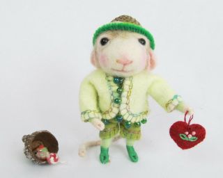 Ooak 2010 Artist Barby Anderson 3 " Needle Felted Wool " Smitty " Valentine Mouse