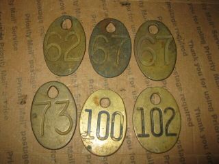 6 Antique Brass Cow Cattle Farm Tags 4