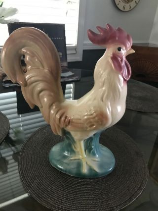 Vintage Ceramic Footed Rooster,  Multi Color,  14 " Tall