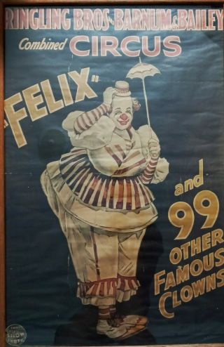 Ringling Bros And Barnum & Baily Combined Circus Vintage Poster Felix The Clown.