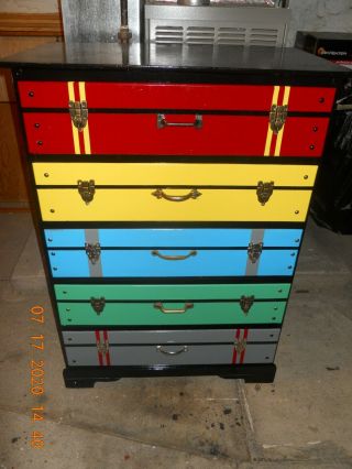 Custom Painted Steampunk Art Deco Vintage Antique Chest Of 5 Drawers