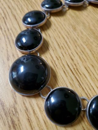 Heavy Vintage Sterling Silver and Black Onyx Necklace Marked ATI Mexico 925 3