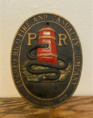 Vintage Cast Iron Puerto Rico Fire & Casualty Mark Advertising Wall Sign Plaque
