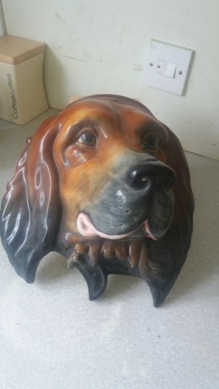 Large Vintage / Retro Wall Hanging Ceramic Plaque - Dogs Head - 10 X11 Inches