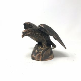 Vintage Brass Bronze American Eagle Sculpture On Metal Base Figurine