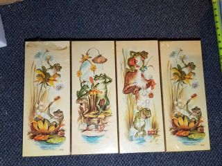 (4) Vintage Set Of Frog Prints Wall Plaques By Coby 1960 - 1970 