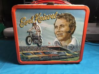 Evel Knievel 1974 Aladdin Metal Lunch Box W/ Thermos Vintage Complete