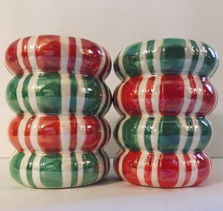 Glossy Christmas Peppermint Candy Salt And Pepper Shakers Red Green White