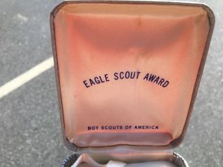 Vintage Sterling Silver Eagle Scout Pin Ribbon Be Prepared BSA with case 3