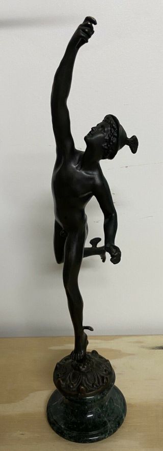 Vintage Art Nouveau Bronze Mercury Nude Man Roman God Sculpture Statue