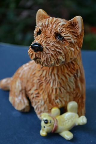 Norwich Terrier.  Handsculpted Ceramic.  Ooak.  Look