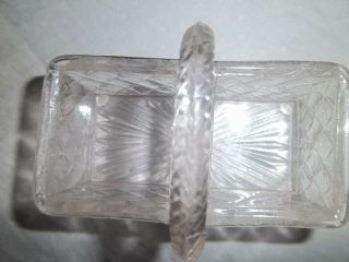 Vintage Small 2 Squares Clear Etched Glass Basket With Feet And Handle