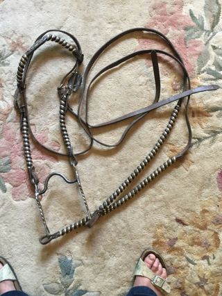 Antique Vintage Western Cowboy Silver Embellished Bridle Headstall W/ Horse Bit