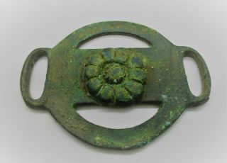 European Finds Ancient Roman Or Medieval Bronze Fitting With Floral Decoration