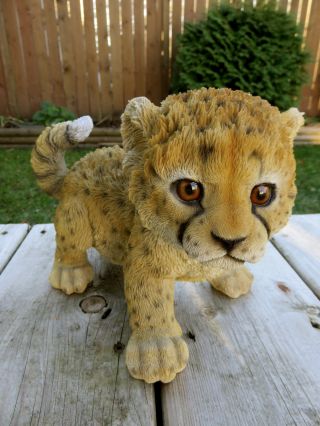 Baby Cheetah Playing Figurine Statue Resin Jungle Animal