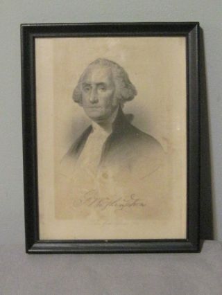 Antique Engraving Painting Portrait President George Washington W Signature