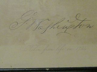 Antique Engraving Painting Portrait President George Washington w Signature 2