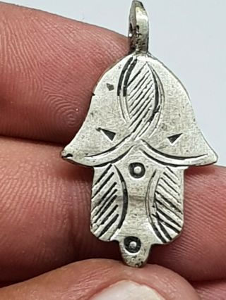 Ancient Viking Silvered Amulet In The Form Of A Hand Norse 4,  1 Gr 36 Mm