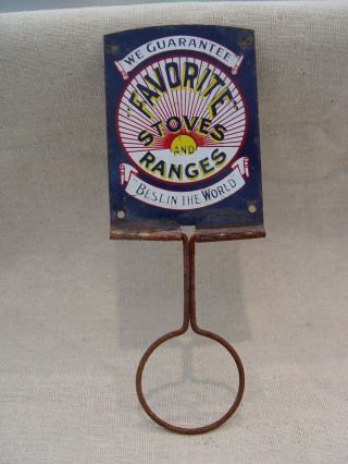 Vintage Favorite Stoves & Ranges Tin Metal Advertising Wall Mount Broom Holder
