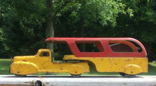 Vtg 30s 40s Marx Auto Transport Pressed Steel Toy Truck & Carrier Wyandotte 15 "