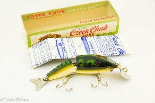 Vintage Creek Chub Frog Spot Wiggle Fish Antique Fishing Lure Box Papers Gh829