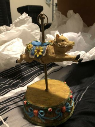 Carousel Music Box Pig Figurine Vintage Plays Country Roads Take Me Home Statue