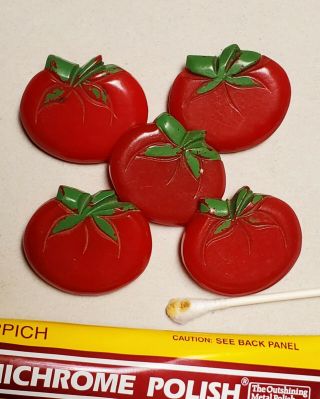Vintage Bakelite Tomato Buttons Set Of 5