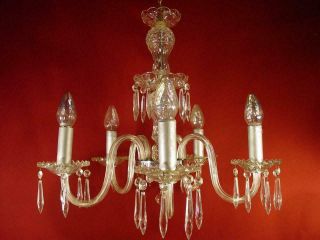 Vintage 1940s Crystal Chandelier 5 Light Glass Arm Ceiling Light For Restoration