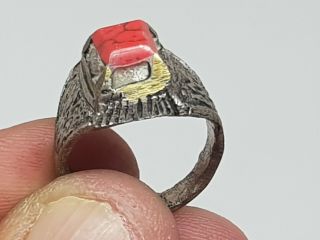 Stunning Rare Medieval Silvered Ring Square Stone 5,  4 Gr 17 Mm