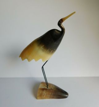 Vintage Bird Of Horn Heron Carved From Steer Horn Figurine Dated 1968 Scrimshaw