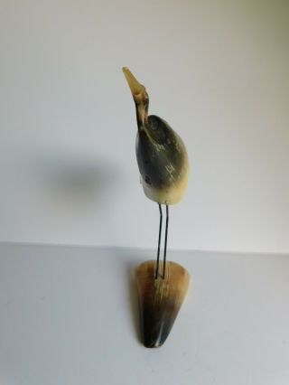 Vintage Bird of Horn Heron Carved from Steer Horn Figurine Dated 1968 Scrimshaw 2