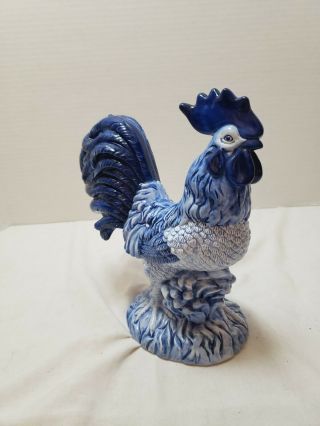 Vintage Blue and White Ceramic Rooster Statue Sculpture Figurine 10 