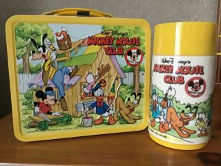 Vintage Walt Disney Mickey Mouse Club Lunchbox And Thermos