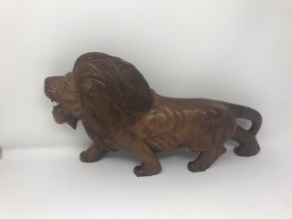 Awesome Wood Carved Lion Figure Statue