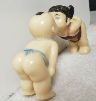 Vintage China Japan Asian Porcelain Ceramic Boy And Girl Kiss Figurines Kissing
