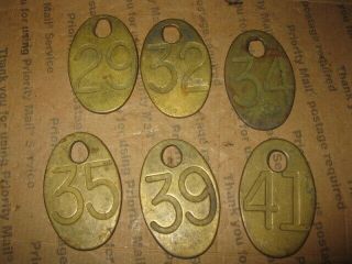 6 Antique Brass Cow Cattle Farm Tags 2