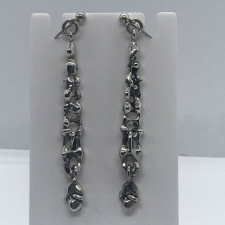 Vintage Sterling Silver Screw Back Earrings Form Dangle Handmade Artisan