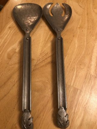 Vintage 12 " Continental Silver Co Hand Wrought Silverlook Aluminum Salad Spoons