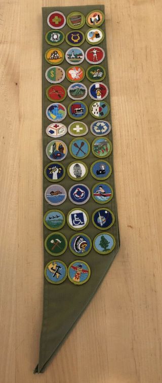Boy Scout Eagle Merit Badge Sash,  38 Merit Badges; 1990’s Vintage