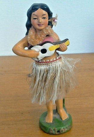 True Vintage Chalkware Dashboard Hula Girl Nodder Bobble Mid - Century Aloha