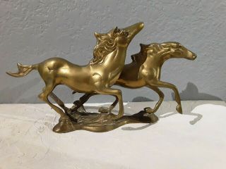 Vintage Brass Wild Horses Running Figurine