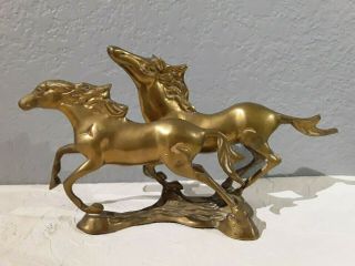 Vintage Brass Wild Horses Running Figurine 2