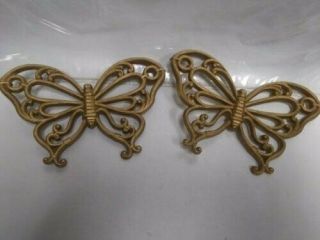 Set Of 2 Home Interior Vintage Butterfly Wall Plaques 7 1/2 " X 5 "