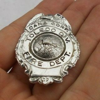 Rare Vintage 2 " Dana Corp.  Toledo Ohio Fire Department Fighter Fireman Badge Pin