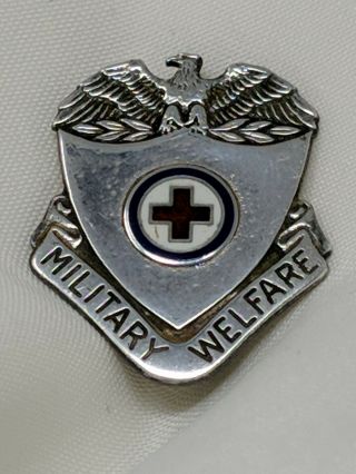 Vintage American Red Cross Arc Pin Military Welfare Sterling Eagle Bin 9/1