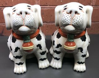 Maitland Smith Ceramic Foo Dog Figurines 7 1/4 Inch