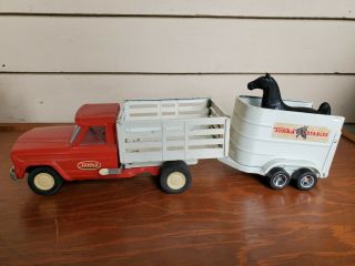 1960s Vintage Tonka Red Stake Truck And Horse Trailer And Horse