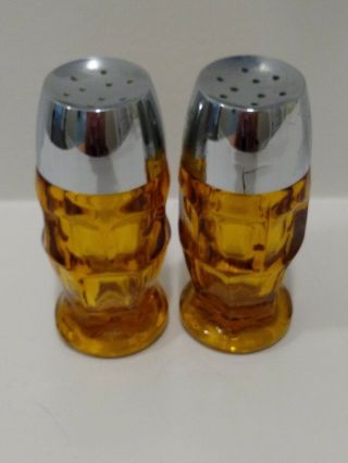 Vintage Mid - Century Modern Amber Glass 4 " Salt Pepper Shakers - Vgc