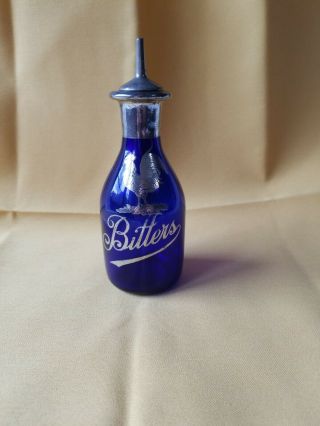 Rare Antique/vintage Cobalt Blue Bitters Bottle With Rooster